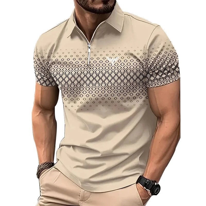 Men's Short Sleeve Lapel Zipper Polo Shirt