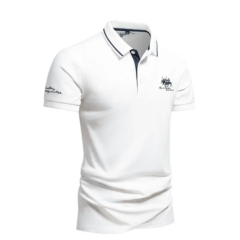 New Mens Embroidered Polo Shirts Summer Short Sleeve T-Shirt Casual Lapel Collar Lightweight T Shirts Men Breathable Tops Homme