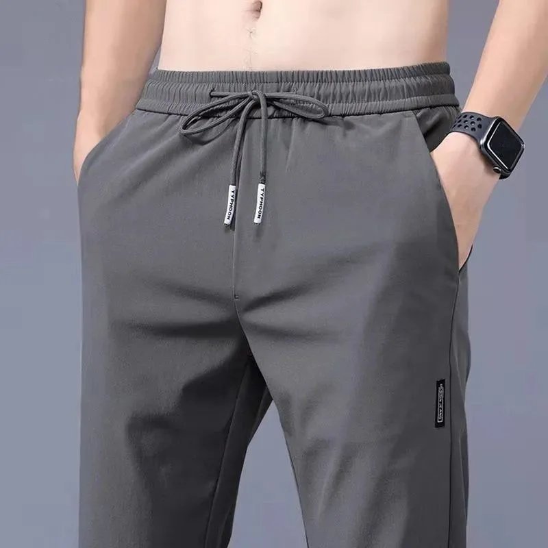Men's Black Gray Elastic Ice Silk Sweatpants
