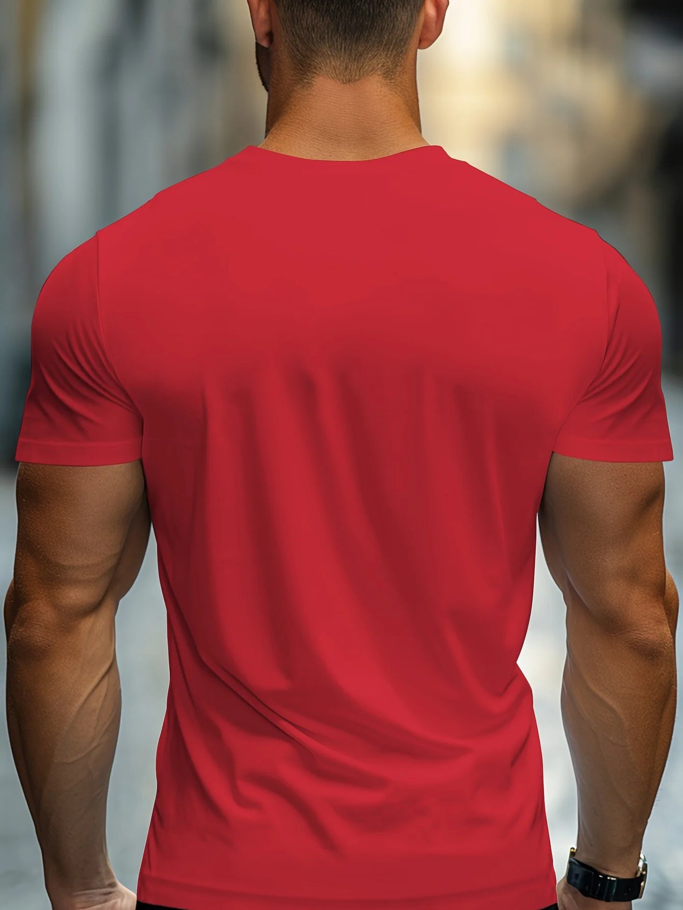 Men's 100% cotton casual sports loose oversized Focus print round neck short sleeved T-shirt top