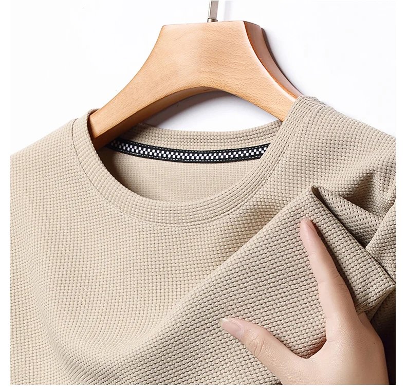 Men's New Summer Waffle round Neck Short Sleeve T-Shirt Comfortable Breathable Short-Sleeved Top for Casual Wear
