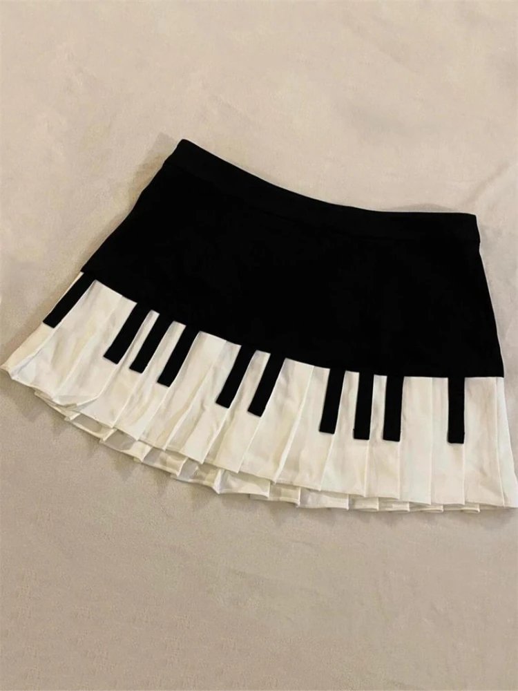 Spring Black White Spliced Women Short Skirt