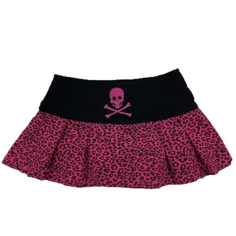 Punk Leopard Mini Skirt With Skull