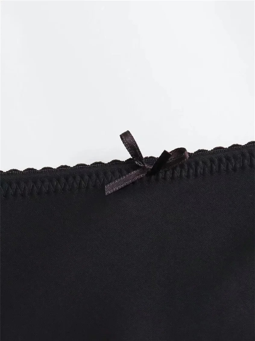 TRAF Women Fashion 2024 Spring New Satin Texture Bow Decoration Vintage Chic Female High Waist H Line Long Skirts Mujer