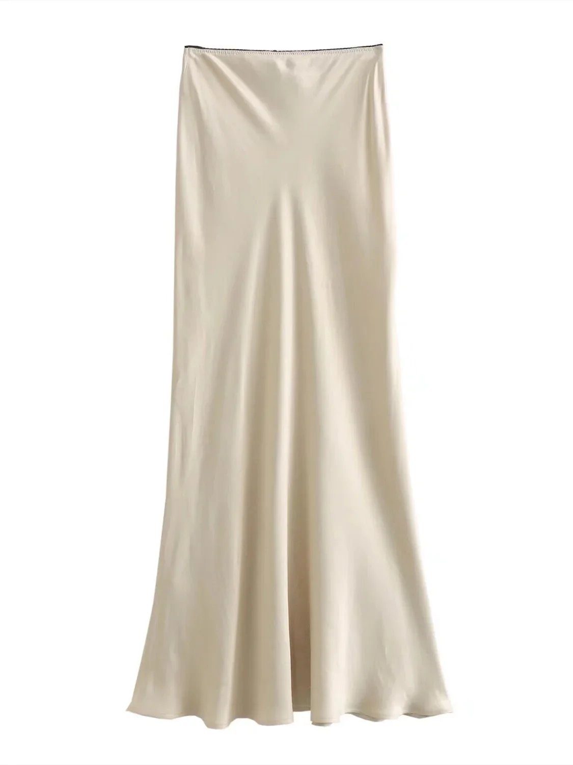 TRAF Women Fashion 2024 Spring New Satin Texture Bow Decoration Vintage Chic Female High Waist H Line Long Skirts Mujer