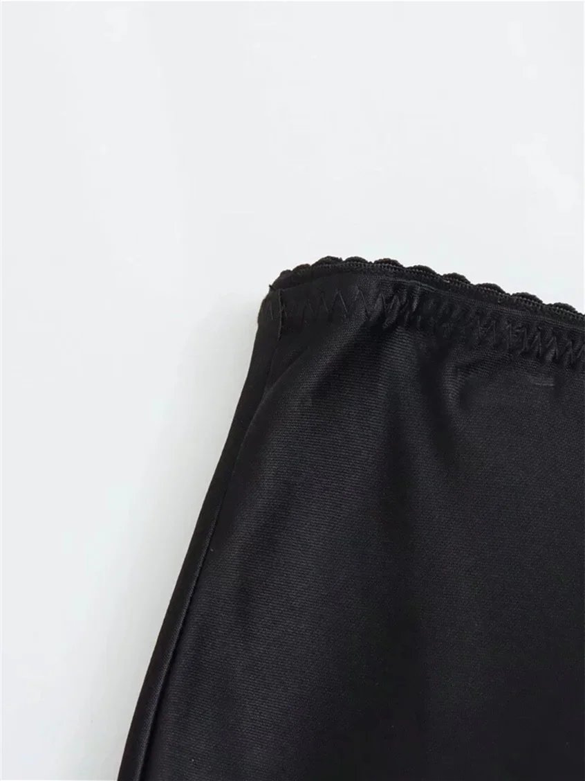 TRAF Women Fashion 2024 Spring New Satin Texture Bow Decoration Vintage Chic Female High Waist H Line Long Skirts Mujer