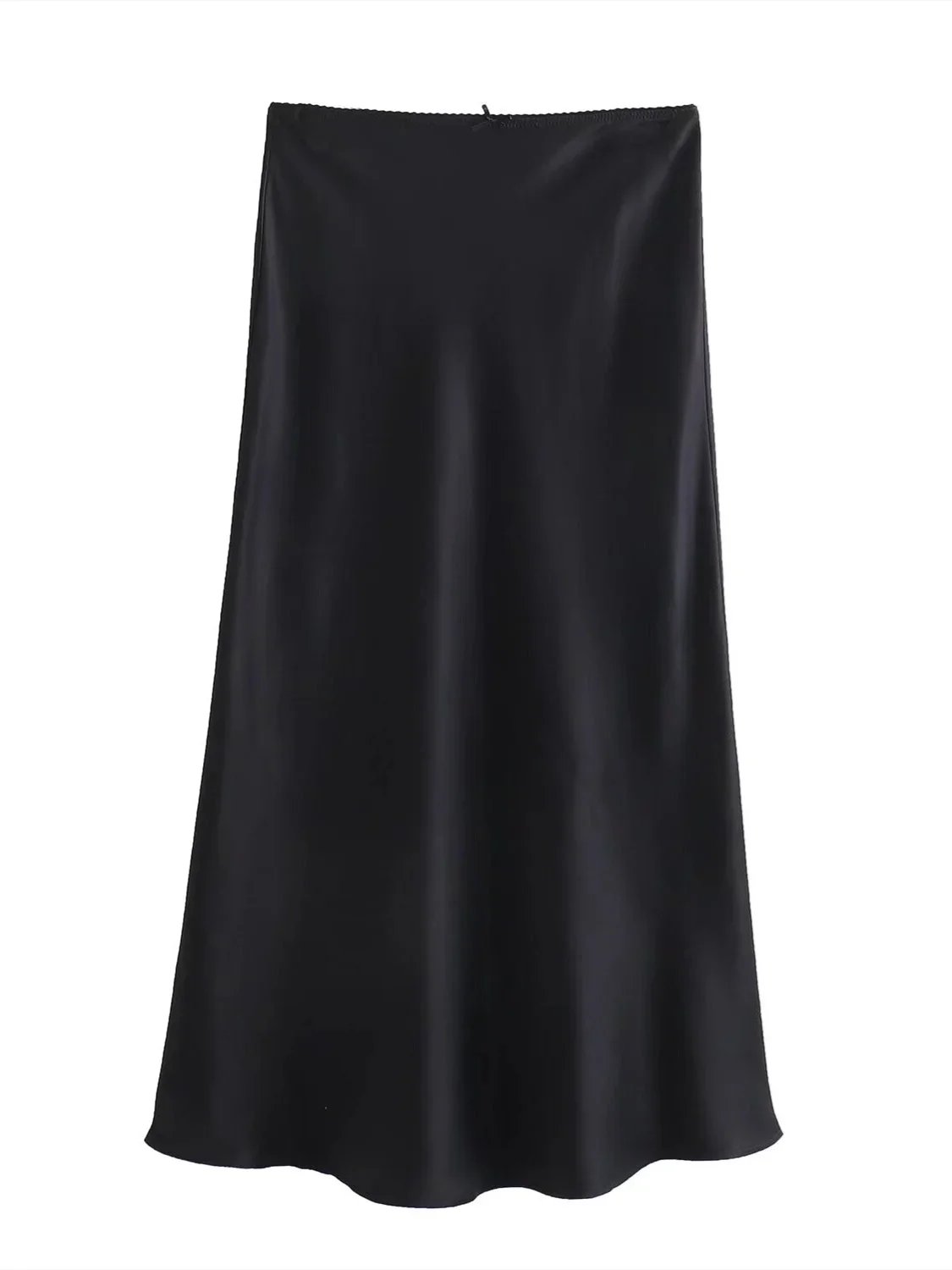 TRAF Women Fashion 2024 Spring New Satin Texture Bow Decoration Vintage Chic Female High Waist H Line Long Skirts Mujer