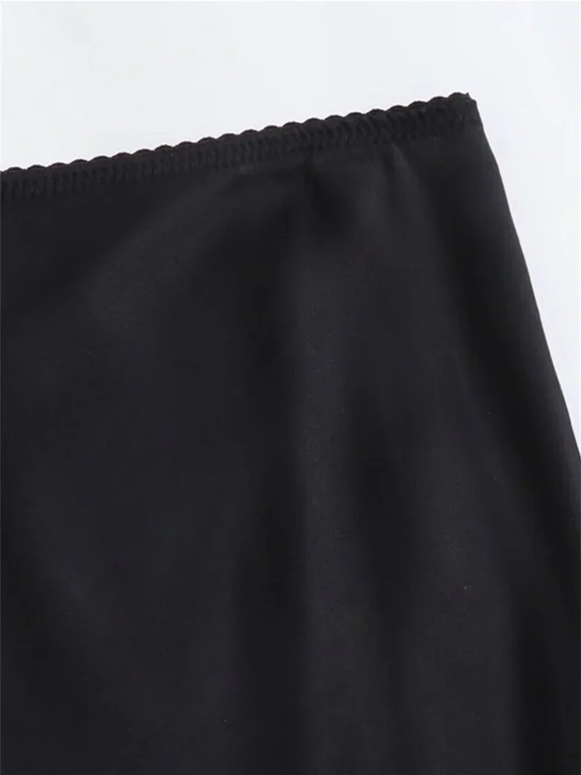TRAF Women Fashion 2024 Spring New Satin Texture Bow Decoration Vintage Chic Female High Waist H Line Long Skirts Mujer