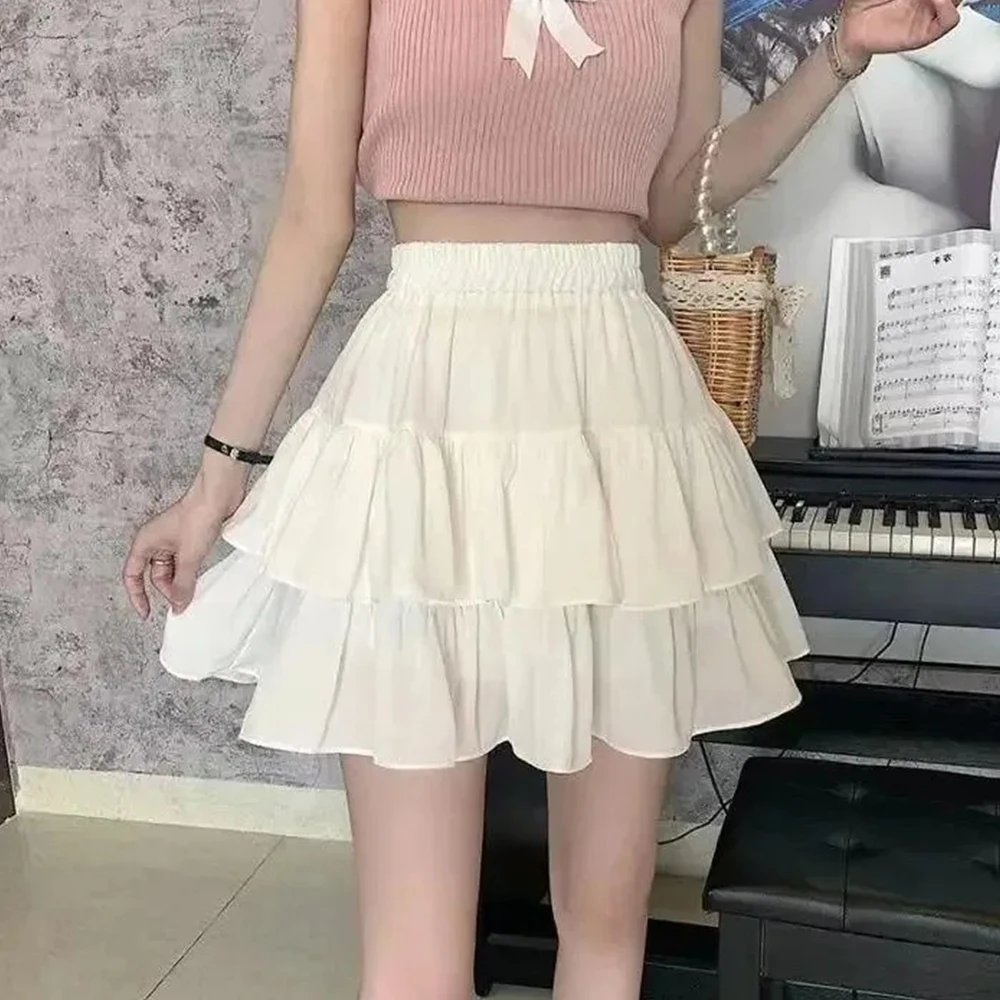 Pleated Ruffles Hottie Preppy Elastic Skirts