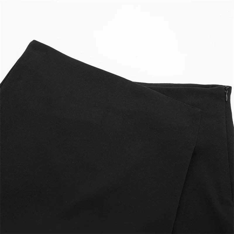 TRAF 2024 Asymmetric Skort For Women Black High Waist Mini Skirt Shorts Women Casual Bermuda Shorts Woman Summer Skirt Shorts