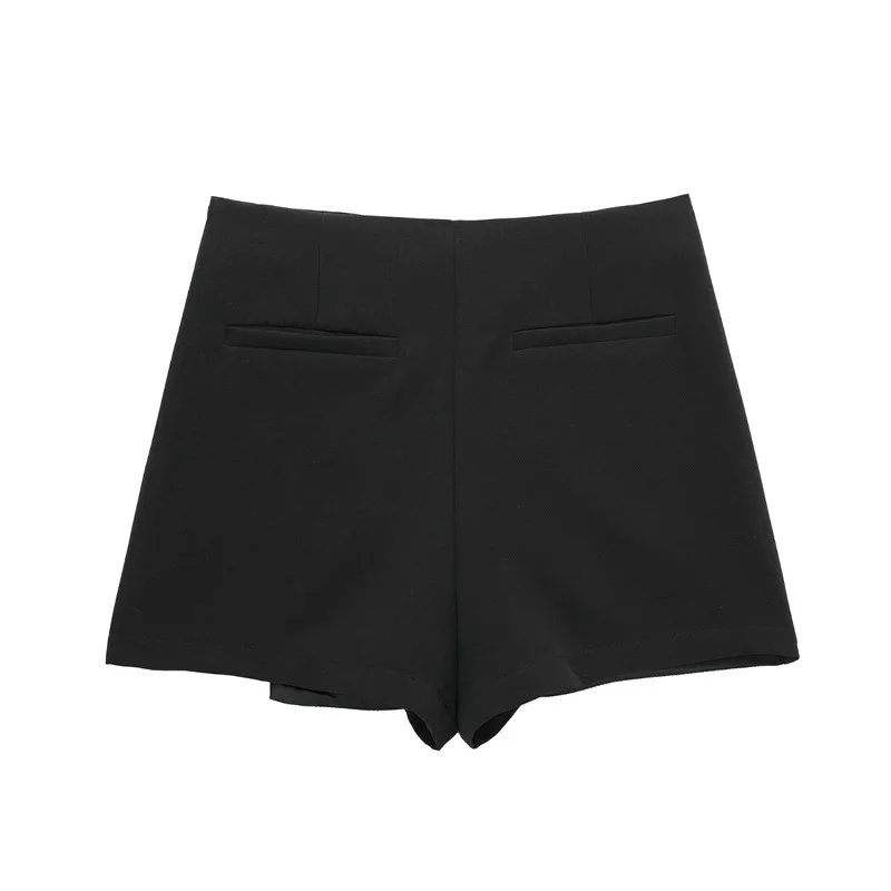 TRAF 2024 Asymmetric Skort For Women Black High Waist Mini Skirt Shorts Women Casual Bermuda Shorts Woman Summer Skirt Shorts