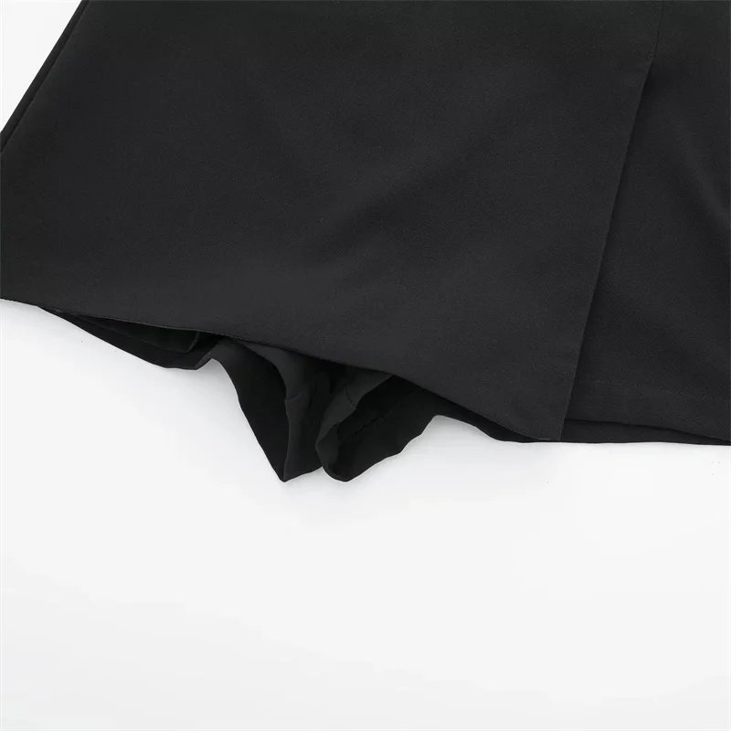 TRAF 2024 Asymmetric Skort For Women Black High Waist Mini Skirt Shorts Women Casual Bermuda Shorts Woman Summer Skirt Shorts