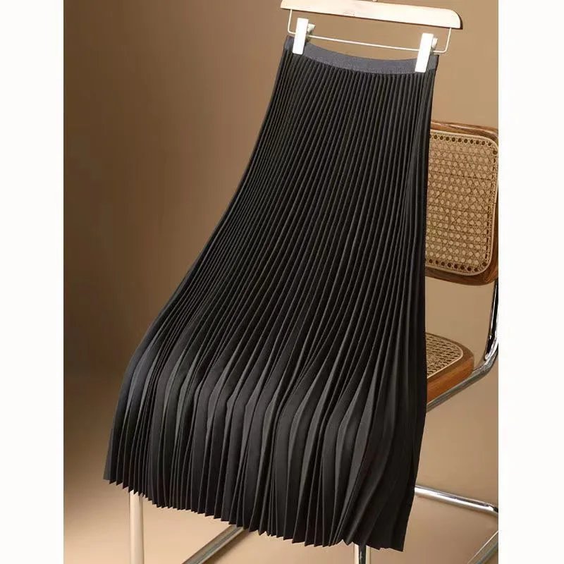 Women's Elastic Smooth Satin Long Pleated Skirt