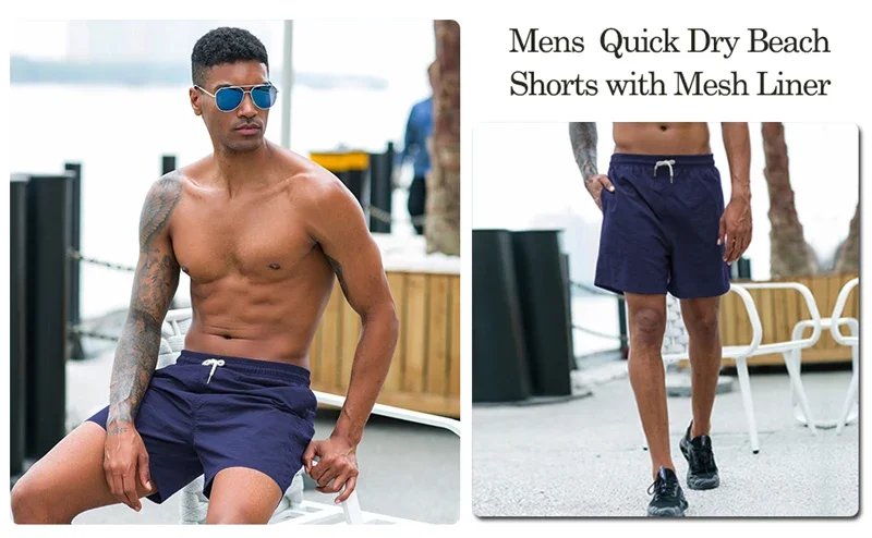 Mens Swim Trunks with Pockets Mesh Liner Summer Casual Beach Board Shorts Quick Dry Swimming Bathing Suit Swimsuit Swimwear