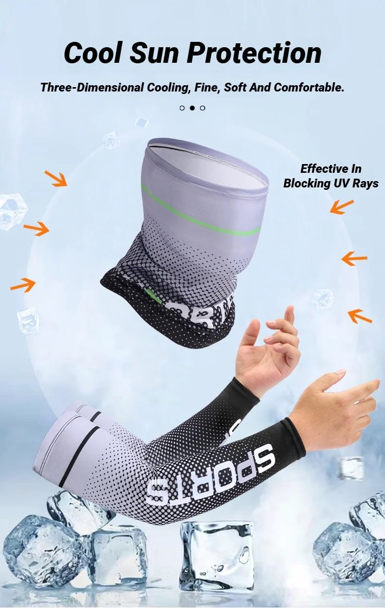 2PCS Summer Fashio Sunscreen Ice Silk Sleeve UV Sun Protection Cooling Anti-Slip Arm Sleeves Men Women Outdoor Sport Cycling