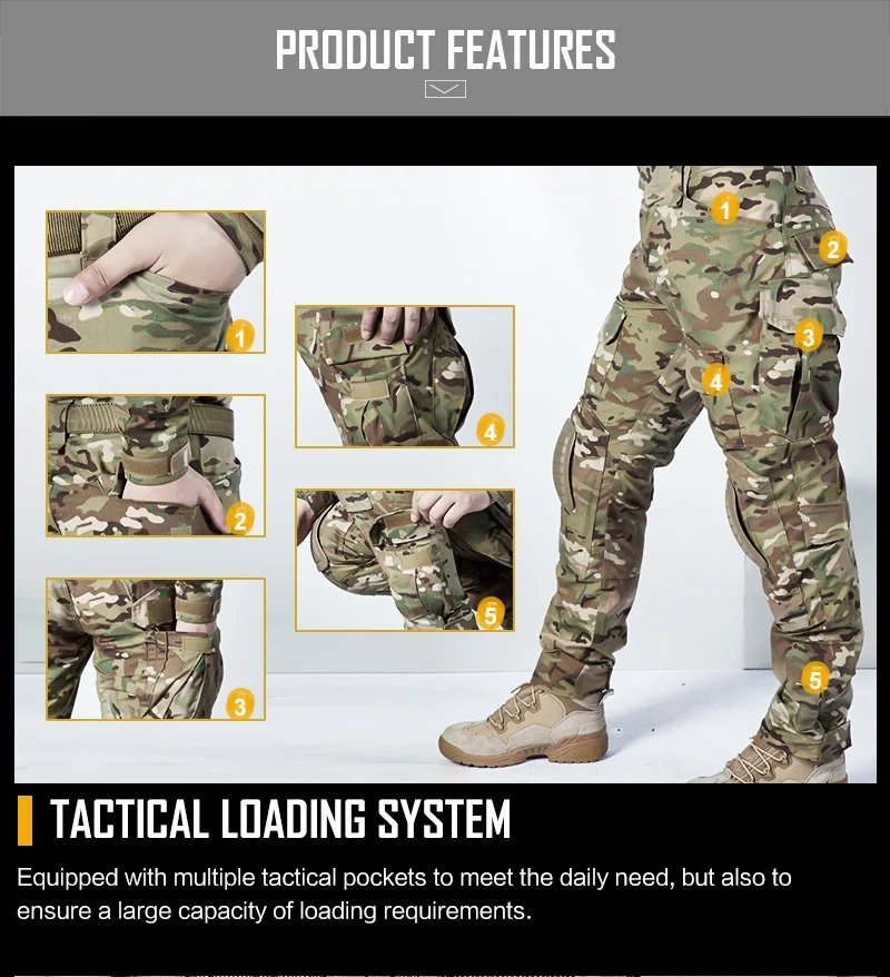 Men Combat Pants With Knee Pads Tactical Cargo Sport Trousers Camouflage Multicam Trekking Hunting Clothes