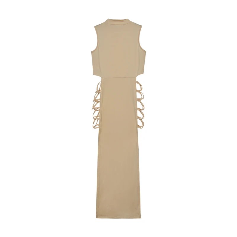 Criss Cross Cut Out Dress, Sexy Bodycon Mock Neck Sleeveless Dress, Women's Clothing