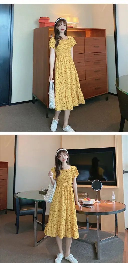 2025 New Spring Summer Dress Women Mini Dresses Female Short Sleeve Elastic Bust Printed Floral Pleated Backless Casual Dress