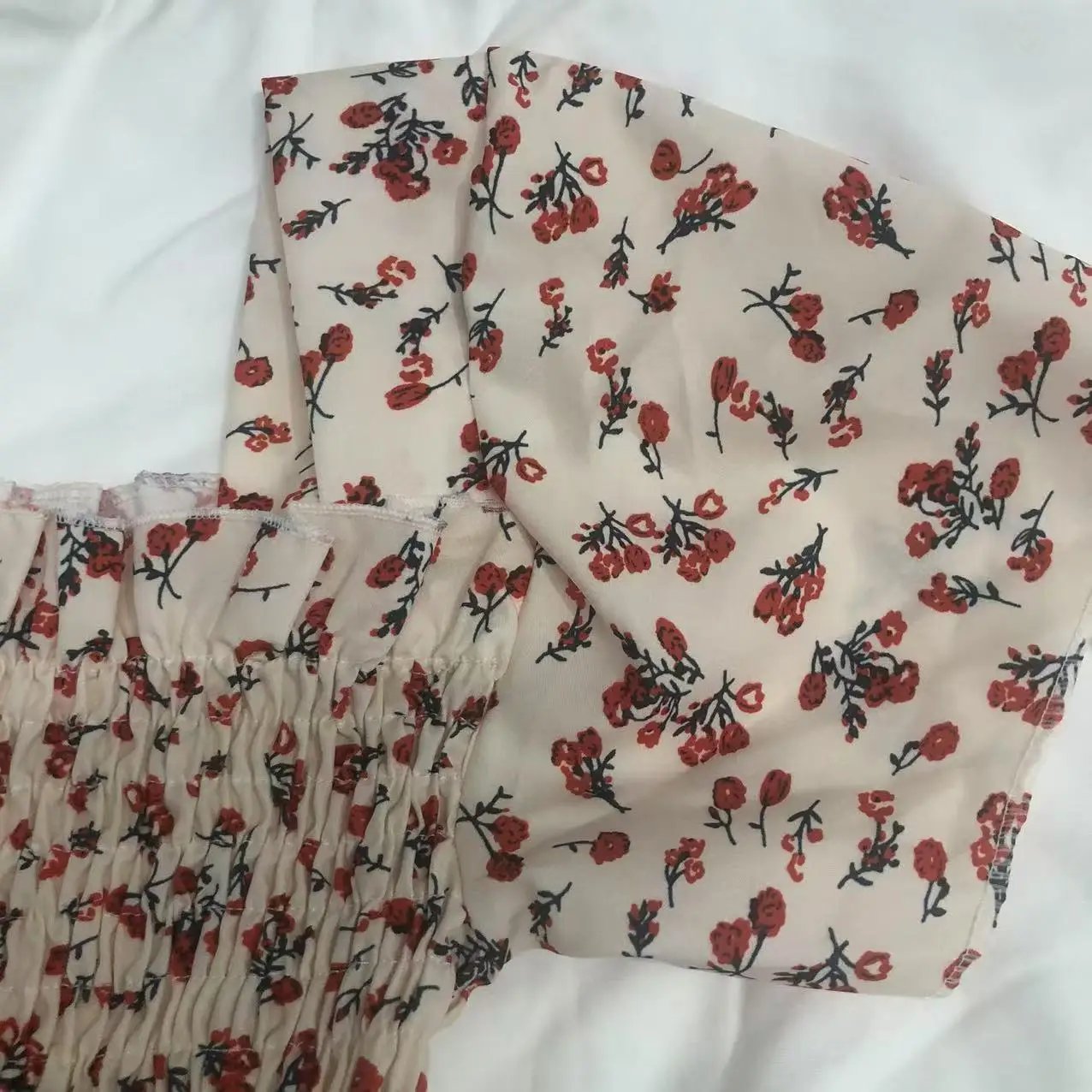 2025 New Spring Summer Dress Women Mini Dresses Female Short Sleeve Elastic Bust Printed Floral Pleated Backless Casual Dress