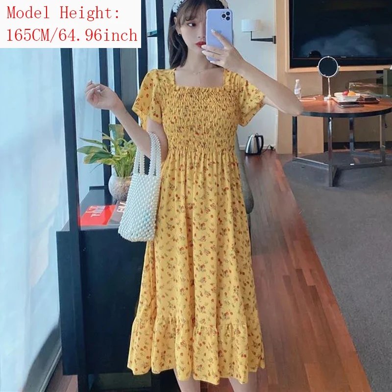 Elastic Bust Printed Floral Pleated Dress