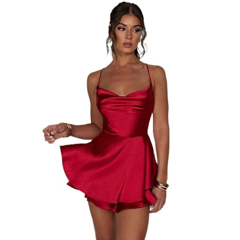 Fashion Satin Short Strap Dress
