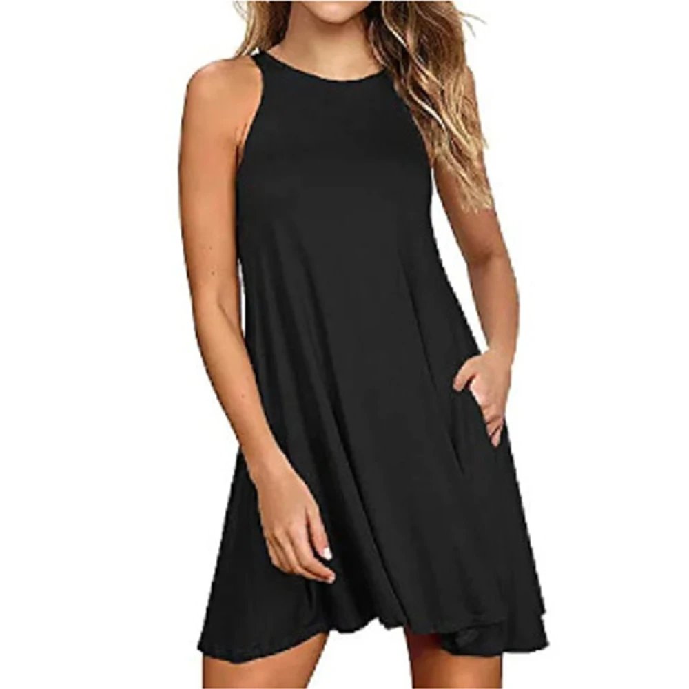 Plain Pleated Tank Pockets Dress