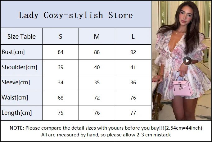 Sexy Flare Sleeve V Neck Printed Mini Dress Fashion Pleated A-line High Waist Gown New Lady Summer Evening Party Club Vestidos