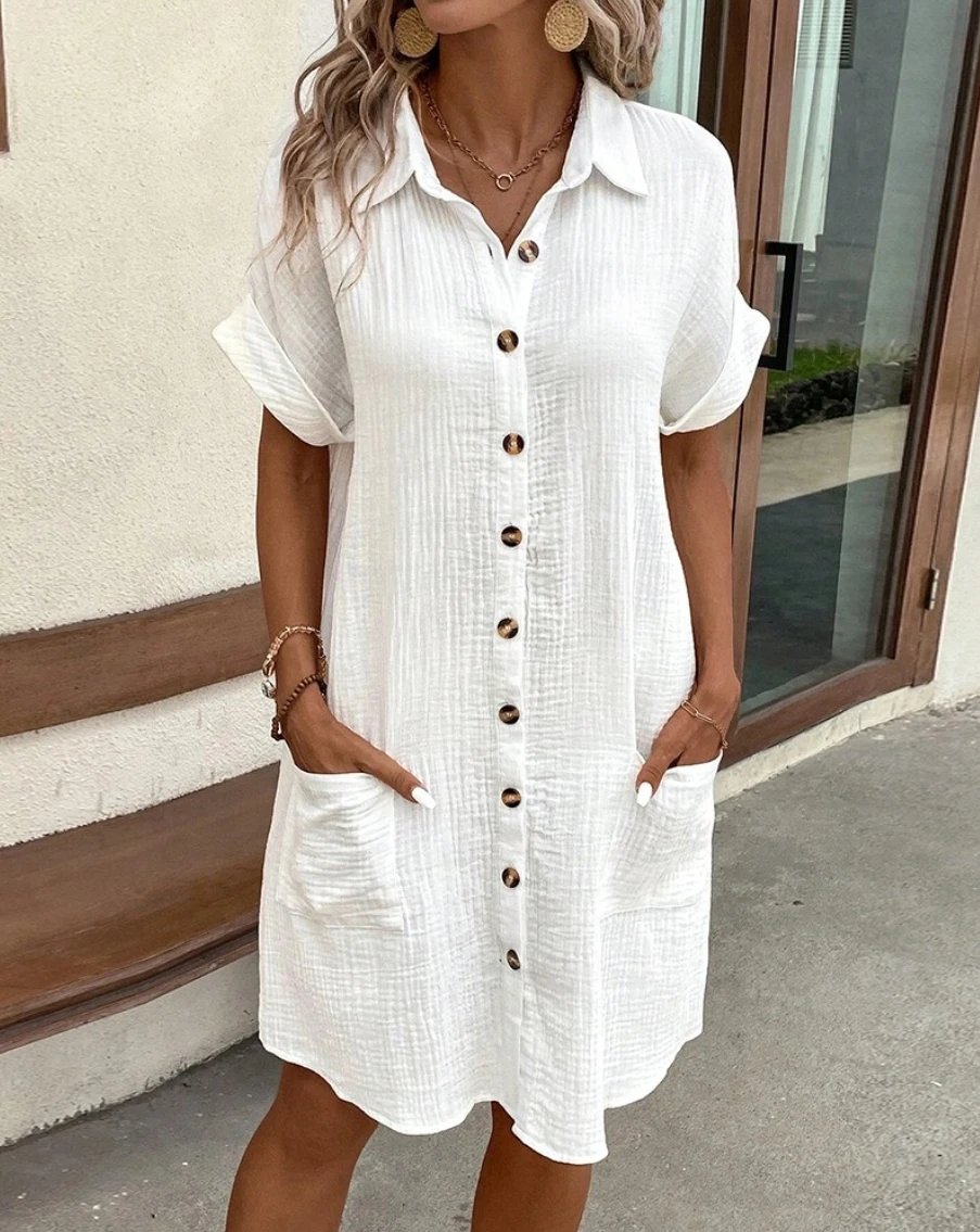 Vestidos V-neck Three Quarter Sleeve Dress