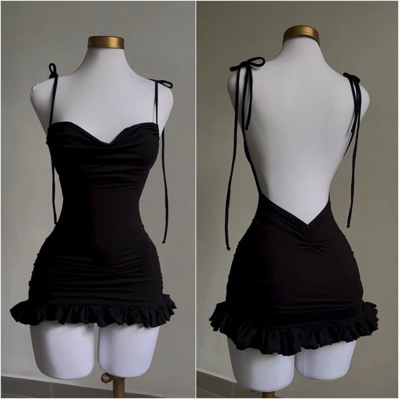 Open Back Lace up Slim Fit Spicy Short Skirt