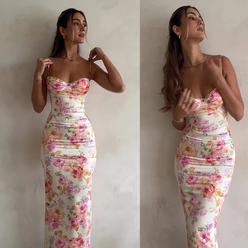 Floral Split Slim Sleeveless Beach Dress