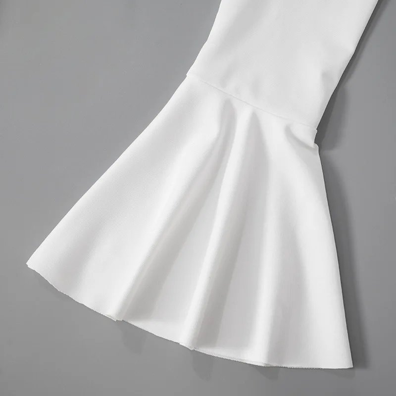 Ruffled Lace-Up White Mini Dress Women's V-Neck Patchwork Long Sleeve Sexy Slim Dress Bandage Elegant Female Summer Dress