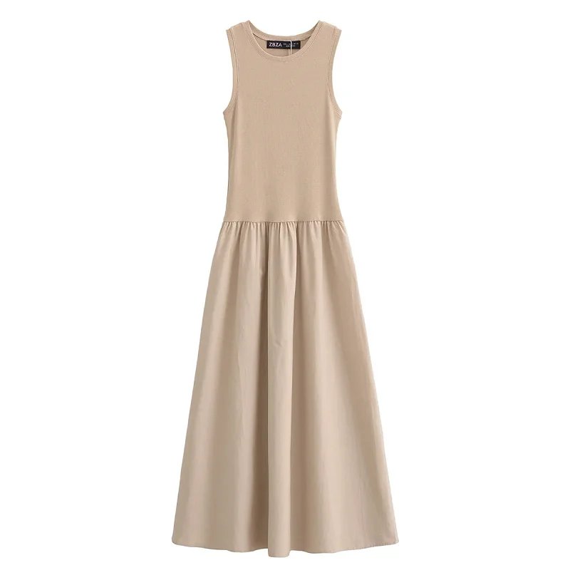 TRAF Khaki Elegant Long Dresses 2025 Women's Spring Sleeveless Black Dresses Fashion Casual Party Y2k Dress Vestidos For Female