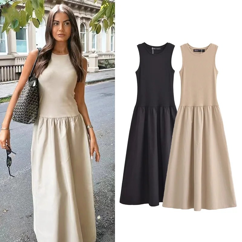TRAF Khaki Elegant Long Dress