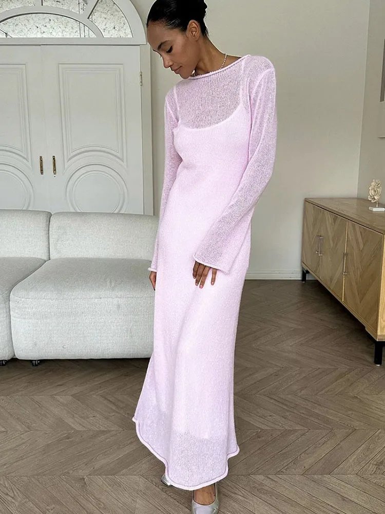 O-Neck Elastic Knit Long Dress