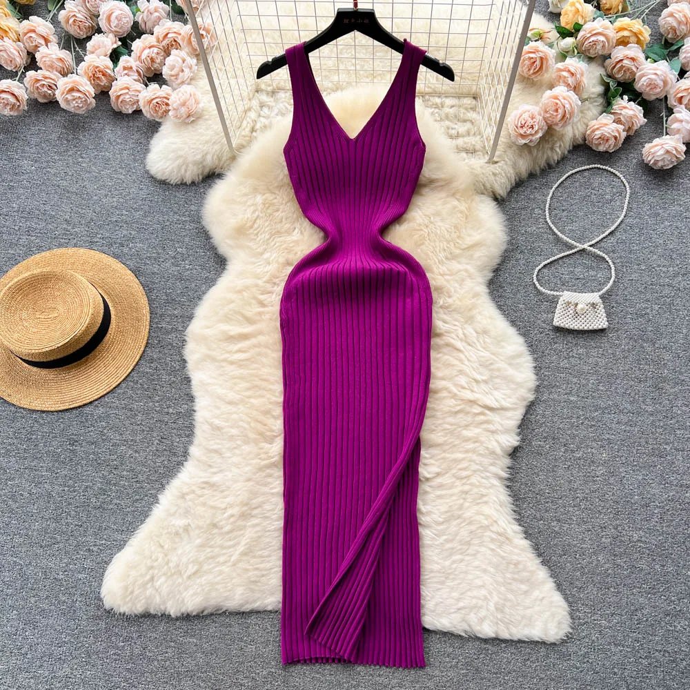 Sexy Wrap Hips Split Knitted Dress