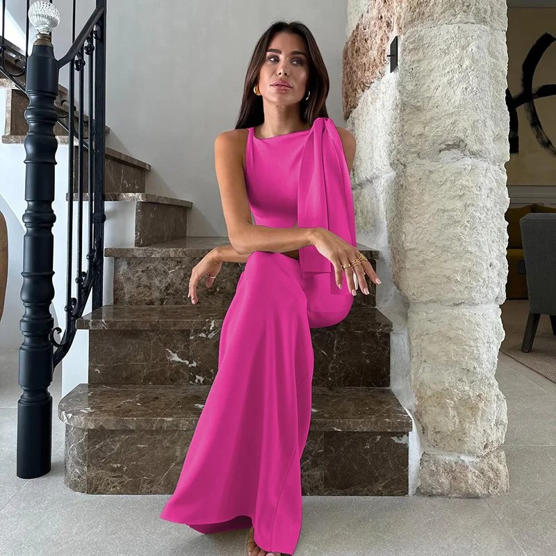 Hugcitar Fashion Solid O Neck Sleeveless Patchwork Sexy Bodycon Maxi Prom Dress Summer Women Clothes Party Festival Club Y2K