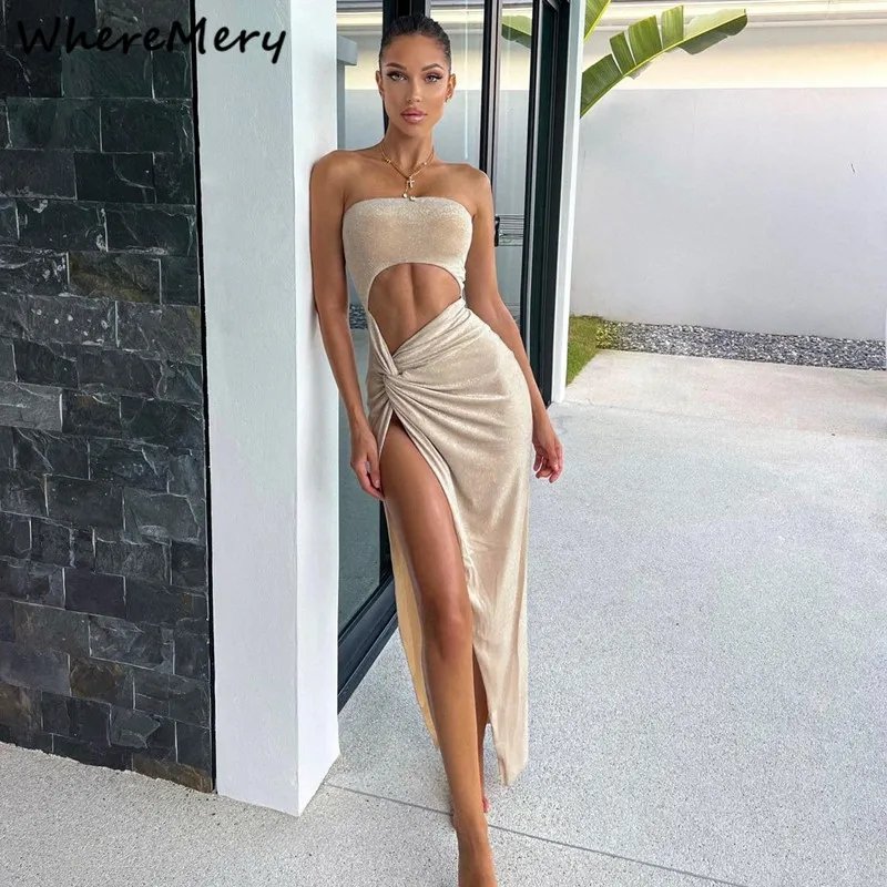 Sexy Sleeveless Slit Hollow Out Long Dresses