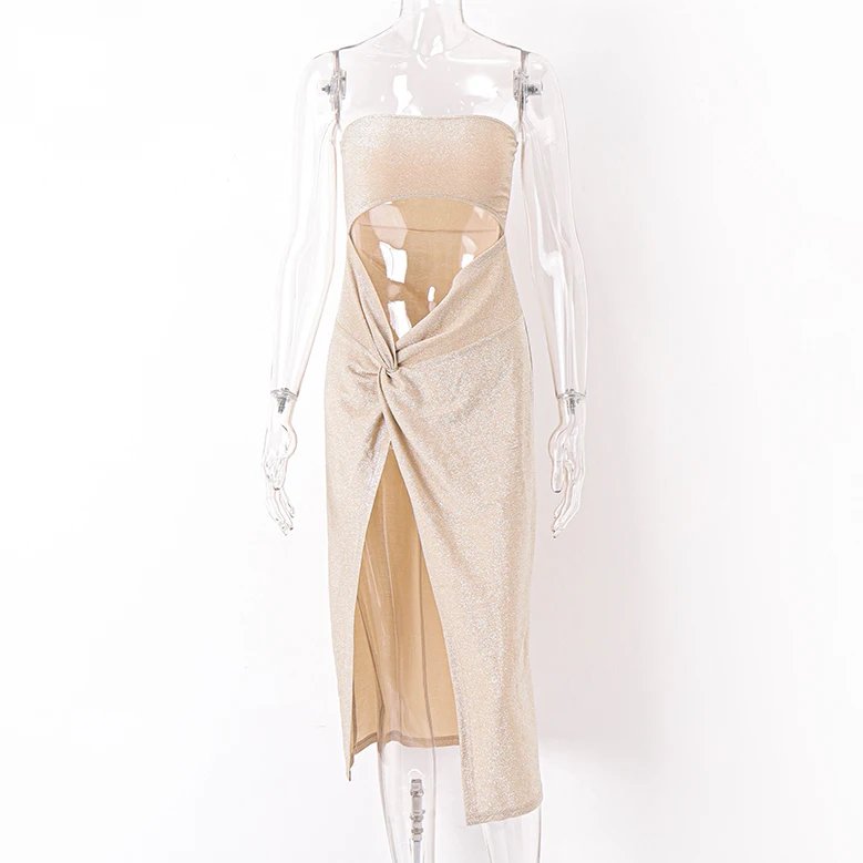 WhereMery Sexy Sleeveless Slit Dress Hollow Out Elegant Skinny Women Long Dresses Summer 2024 Fashion Ladies Party Club Vestidos