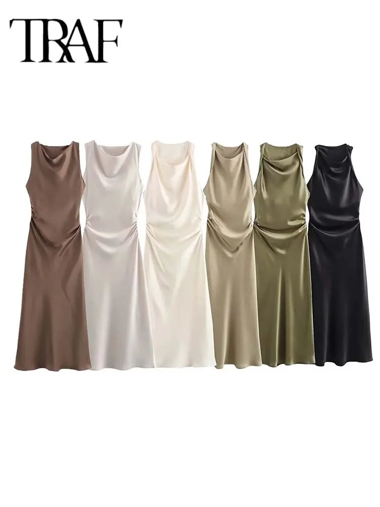 Satin Long Slip Midi Dresses for Women
