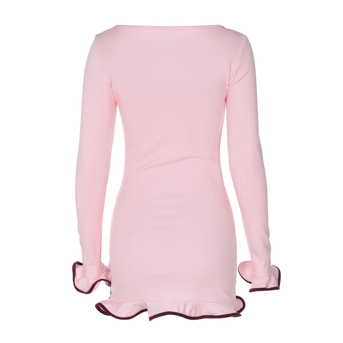 New Women Dresses Elegant Round Neck Pleat Long Sleeve New Casual Slim Pink Sexy Black Mini Dress Female Chic Party Street Dress