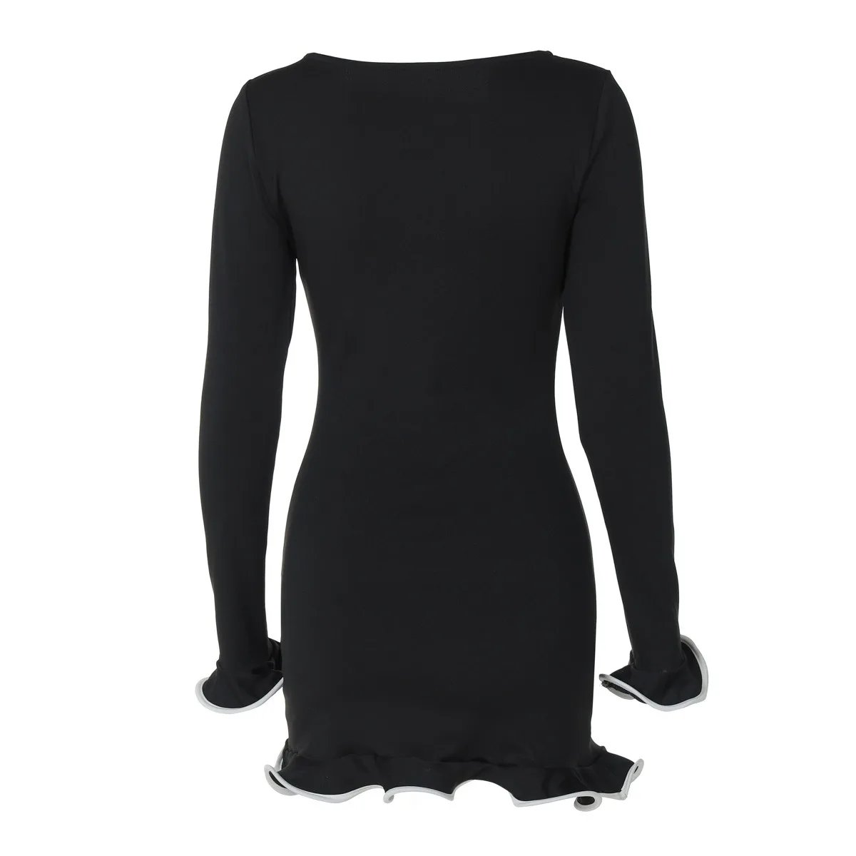 New Women Dresses Elegant Round Neck Pleat Long Sleeve New Casual Slim Pink Sexy Black Mini Dress Female Chic Party Street Dress