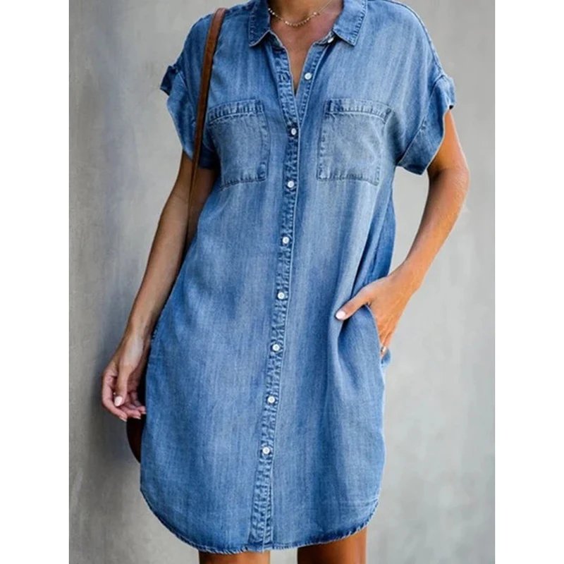 Women's Single Breasted Denim Shirt Dress