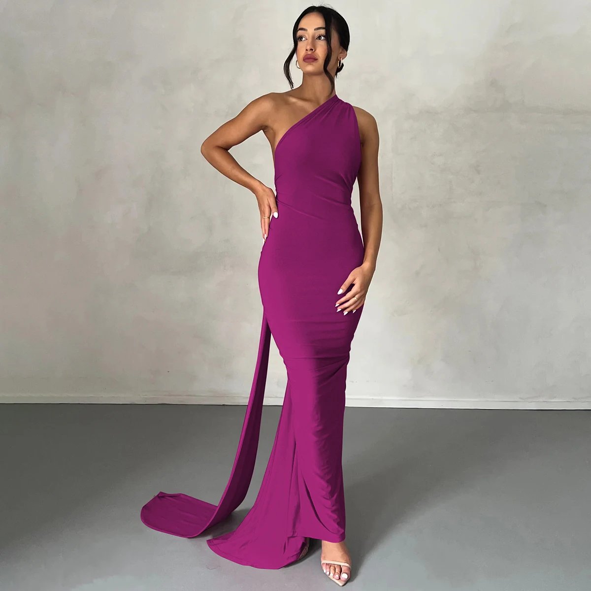 Hugcitar One Shoulder Backless Adjustable Scarf Loop Ruched Sexy Maxi Dress 2024 Women Elegant Y2K Streetwear Festival Outfit