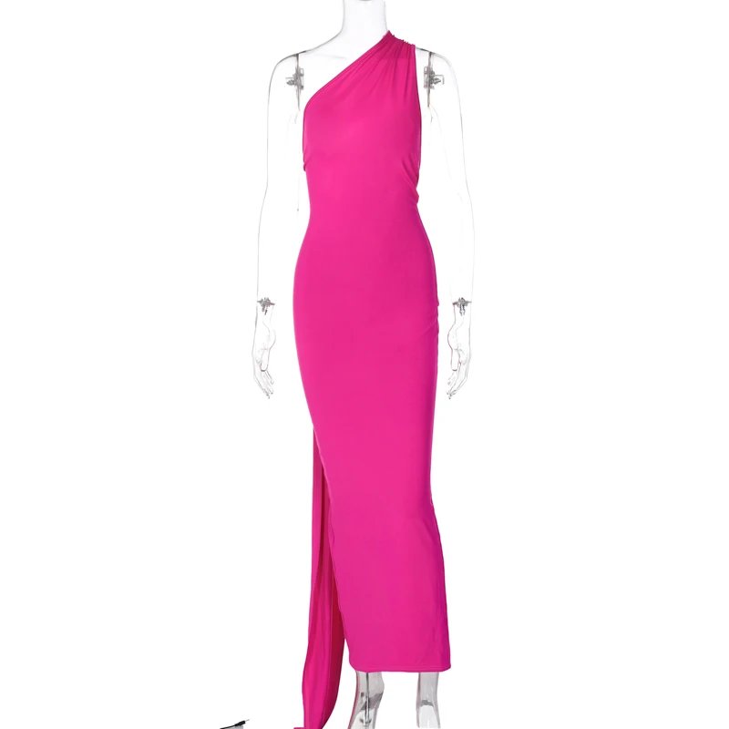 Hugcitar One Shoulder Backless Adjustable Scarf Loop Ruched Sexy Maxi Dress 2024 Women Elegant Y2K Streetwear Festival Outfit