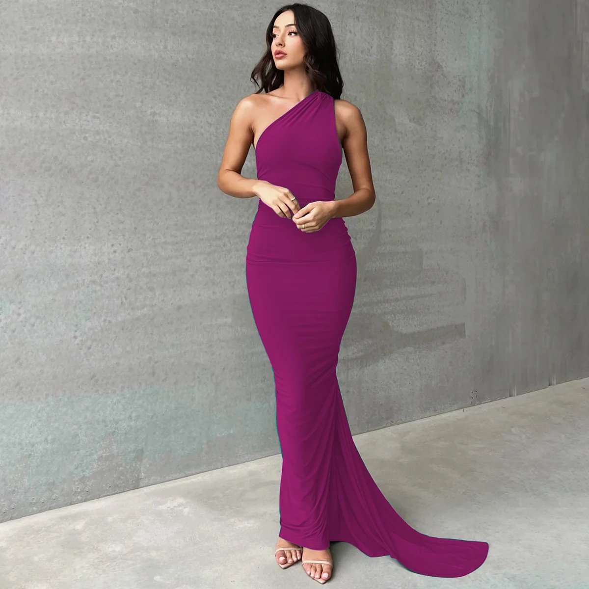 Hugcitar One Shoulder Backless Adjustable Scarf Loop Ruched Sexy Maxi Dress 2024 Women Elegant Y2K Streetwear Festival Outfit