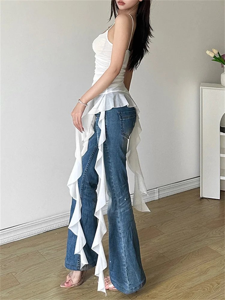 Nibber 2024 Summer Sisters Party Gradient Retro Ruffles Sweet Gentle Sexy Hot Cool Cool Women'S Thin Mini Tassel Sling Dress