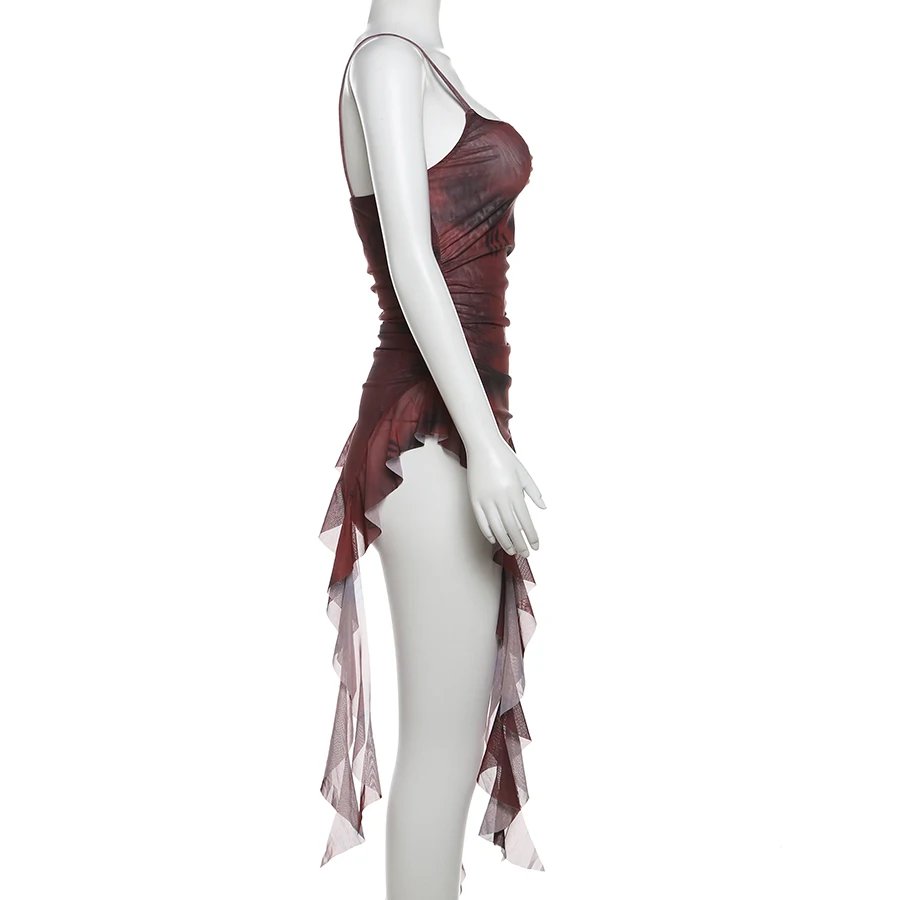 Nibber 2024 Summer Sisters Party Gradient Retro Ruffles Sweet Gentle Sexy Hot Cool Cool Women'S Thin Mini Tassel Sling Dress