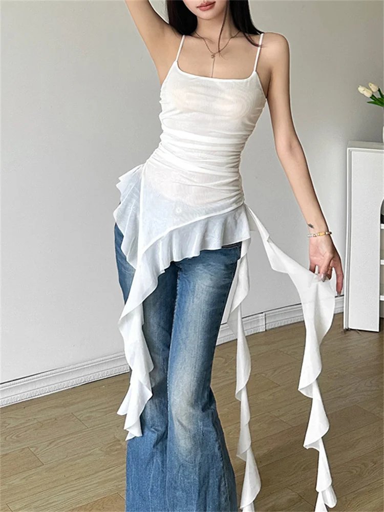 Nibber 2024 Summer Sisters Party Gradient Retro Ruffles Sweet Gentle Sexy Hot Cool Cool Women'S Thin Mini Tassel Sling Dress