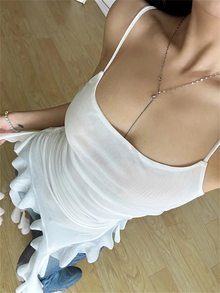 Nibber 2024 Summer Sisters Party Gradient Retro Ruffles Sweet Gentle Sexy Hot Cool Cool Women'S Thin Mini Tassel Sling Dress