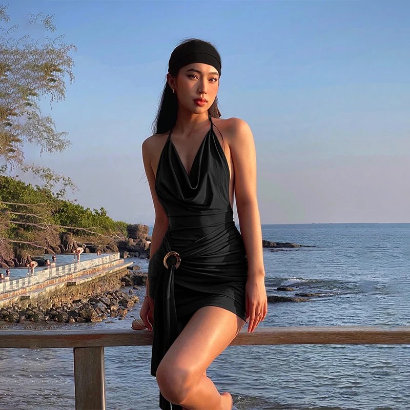 Vintage Brown Backless Mini Dress - Image 4